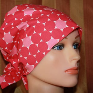 BUY 2 hats, Get 1 Free--Pink Dot Scrub Cap, Tie Back, Women's Pixie Scrub Hat