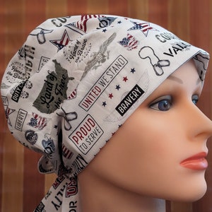 Valor Print Scrub Cap: Tie Back Cotton Scrub Hat for Women