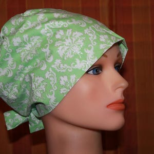 Anesthesia Scrub hat--Scrub Cap, Scrub Cap for Women, Scrub Hat for Women, Tie Back Scrub hat, Pixie Scrub Hat--Lime Chiffon