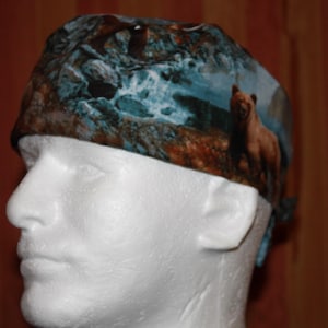 CLEARANCE--Anesthesia Scrub Hat, Scrub caps for men, Scrub hat with SWEAT BAND, Scrub cap, Surgical cap, Adjustable scrub cap--Bear Country