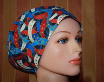 BUY 2 Hats, get 1 FREE-Women's Euro Scrub Hat, Independence Day Surgical Cap