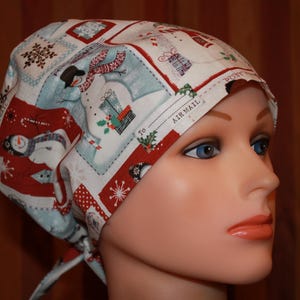 Christmas Greetings Scrub Cap: Tie Back Anesthesia Hat for Women
