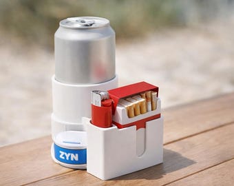 All-In-One Beer Can Holder with Lighter & Cig Holder | Party Drink Organizer | Cookout - Beach Essential