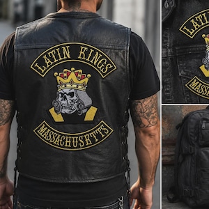 Skull Crown Back Embroidered Patch Set, Lchesatin Kings Massachusetts Rocker Pat