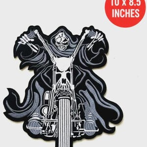 Grim Reaper Motorcycle Patch, Large Biker Iron On Patch, Skull Embroidered Back Patc