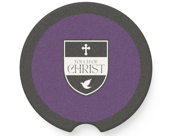 Touch of Christ Crest - Soapstone Car Coaster - Royal Purple