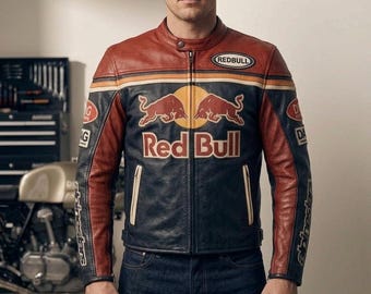 Handcrafted Vintage Racing Leather Jacket Men - Distressed Retro Biker Jacket