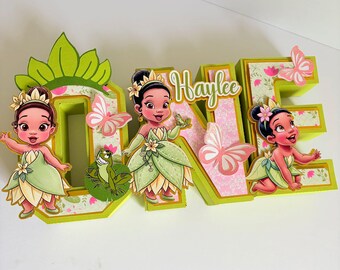 Guirnalda de la Princesa Tiana / Letras o números 3D con temática de la Bebé Tiana / Tema de fiesta de Tiana / Cumpleaños de la Bebé Tiana / Centro de mesa