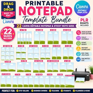 Printable Notepad Template Bundle | Canva Editable & Sticky Note Templates | DIY Printable Pages | PLR Rights