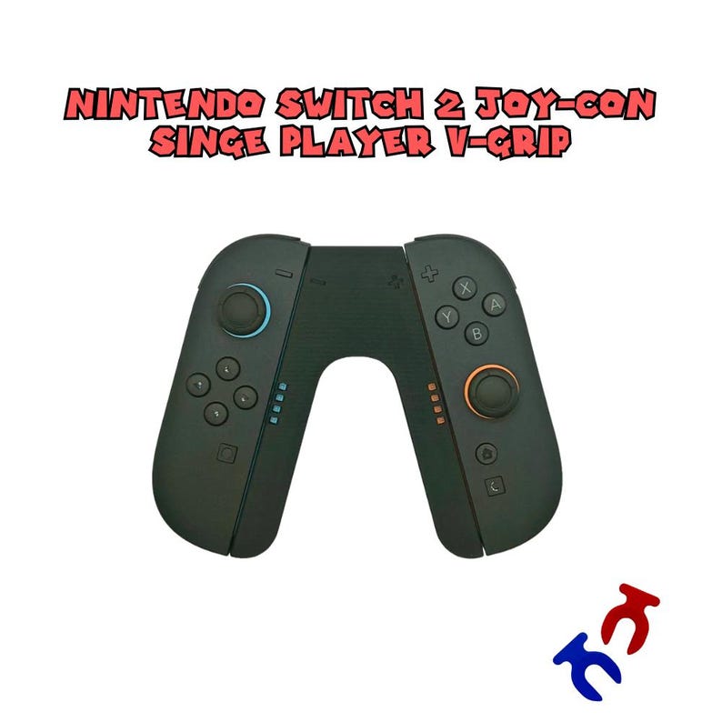 May include: A black Nintendo Switch 2 Joy-Con single player V-grip. The controller has blue and orange accents around the joysticks. The text "NINTENDO SWITCH 2 JOY-CON SINGE PLAYER V-GRIP" is displayed at the top.