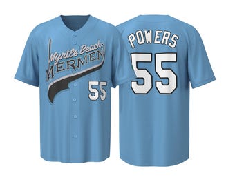 Myrtle Beach Mermen Kenny Powers #55 Baseball Jersey – Movie Inspired Blue Top