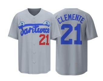 Puerto Rico Roberto Clemente #21 Baseball Jersey – Retro Movie-Inspired Grey Top