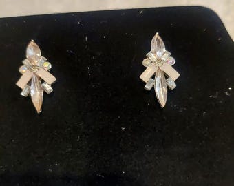 Vintage Kristall Ohrstecker | Art Deco-Stil | Marquise Baguette Aurora Borealis Strass | Silberfarben | Braut Hochzeit Ohrring