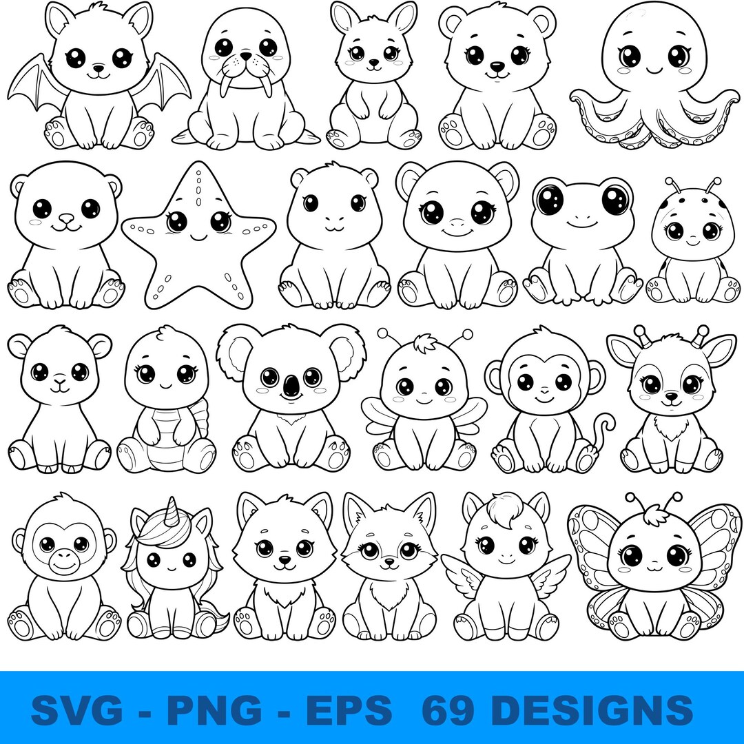 Cute Animal SVG Bundle 69 Designs, Kawaii Baby Animals Clipart for ...