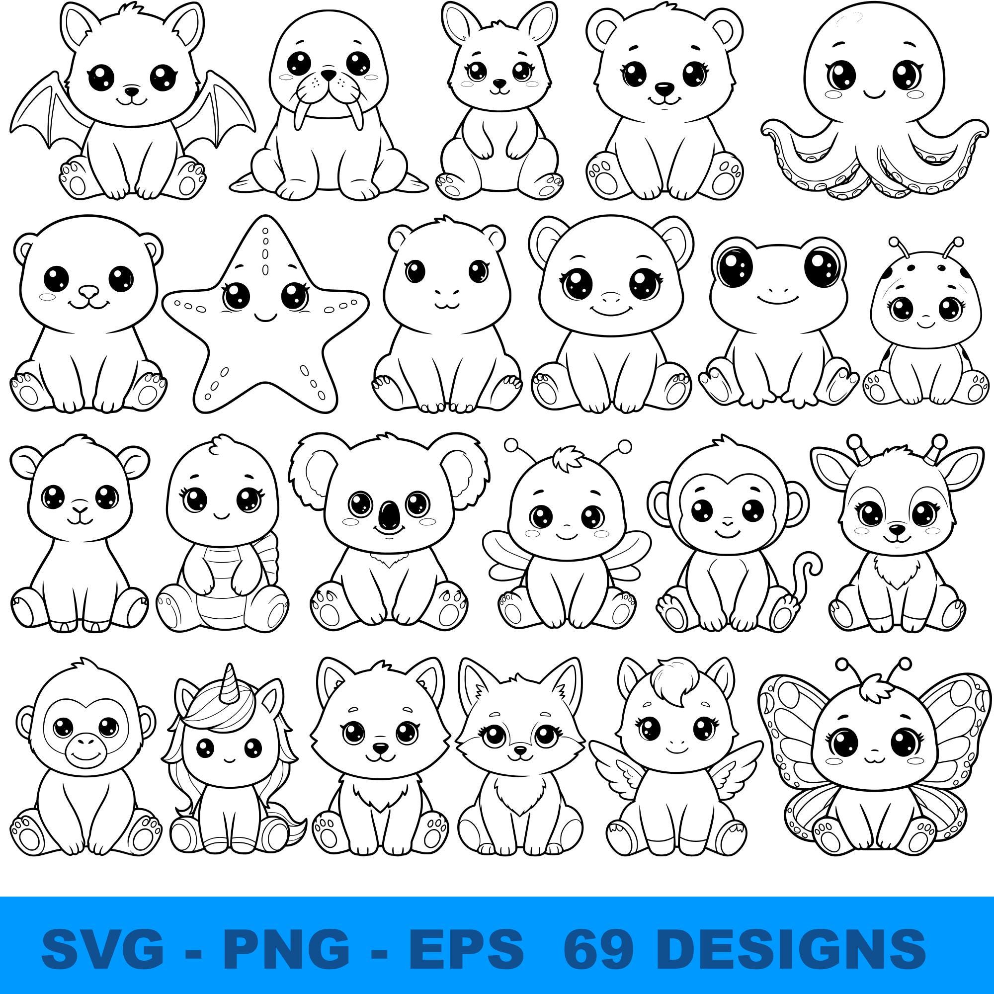 Cute Animal SVG Bundle 69 Designs, Kawaii Baby Animals Clipart for ...