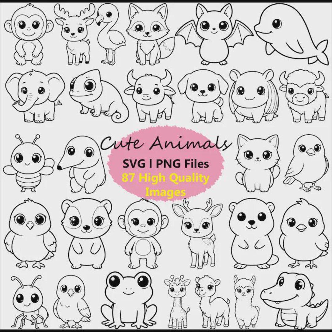 Cute Animal SVG Bundle 87 Designs, Kawaii Baby Animal Clipart for ...