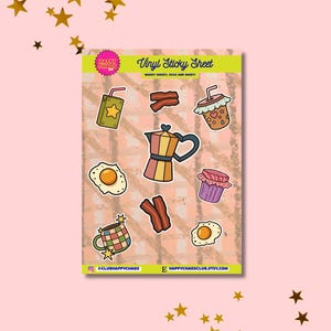 Foglio di adesivi in vinile per la colazione / Decalcomanie glitterate resistenti all'acqua