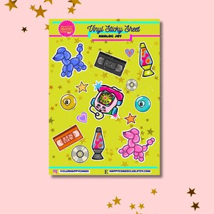 Hoja de pegatinas de vinilo Analog Joy / Calcomanías con purpurina resistentes al agua