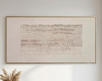 Minimalistisches Ölgemälde mit weißer strukturierter Malerei, großes Wabi Sabi modernes Wohnzimmer Kunstwerk für Japandi Dekor