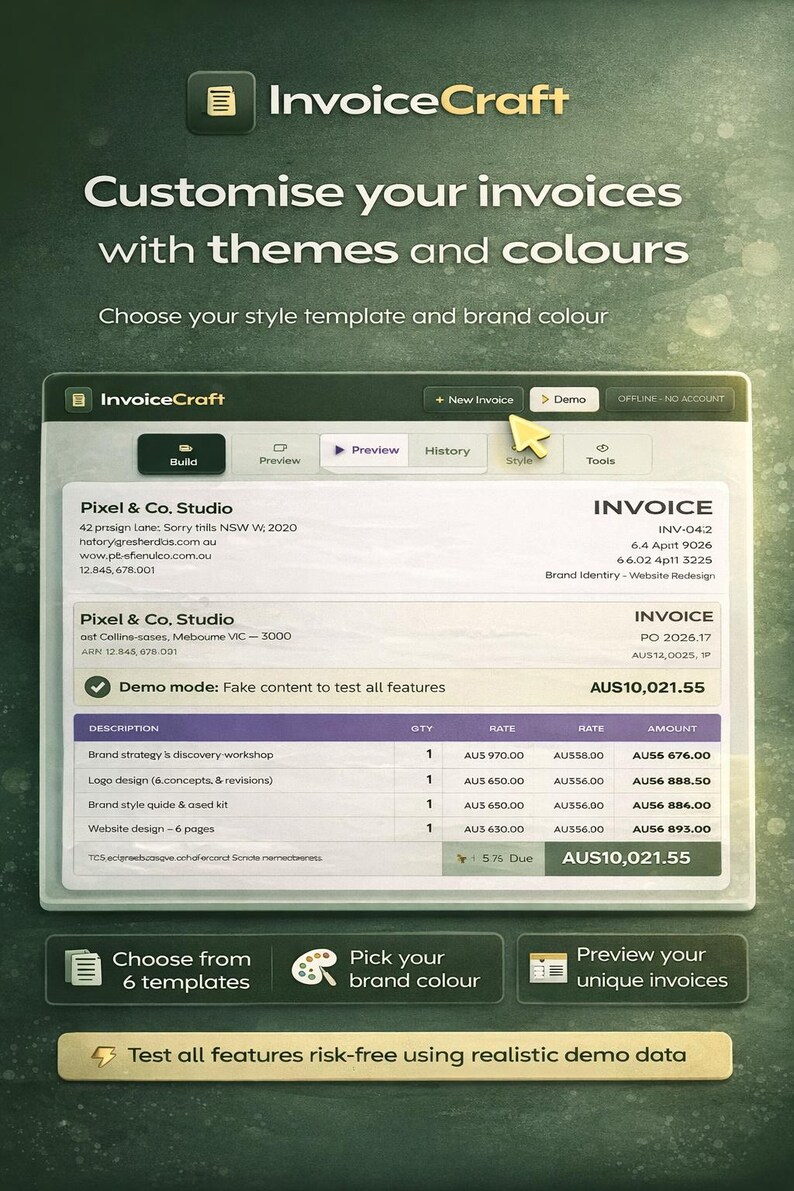 Invoicecraft Invoice Generator | Offline HTML Tool | Demo Mode | Custom ...