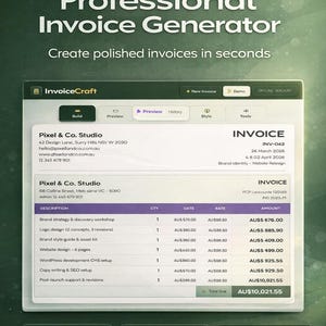 InvoiceCraft Rechnungs-Generator | Off-line-HTML-Tool | Demo-Modus | Benutzerdefinierte Themen | PDF Export | Kein Abo