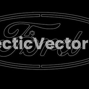 May include: White outline of the Ford logo on a black background. The logo is an oval with the word "Ford" in a stylized script. The text "@HecticVectorFiles" is also present.