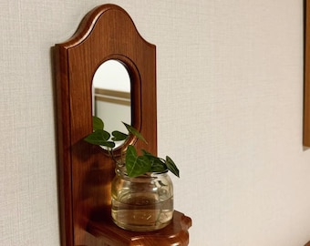 Vintage Wooden Wall Mirror with Shelf
