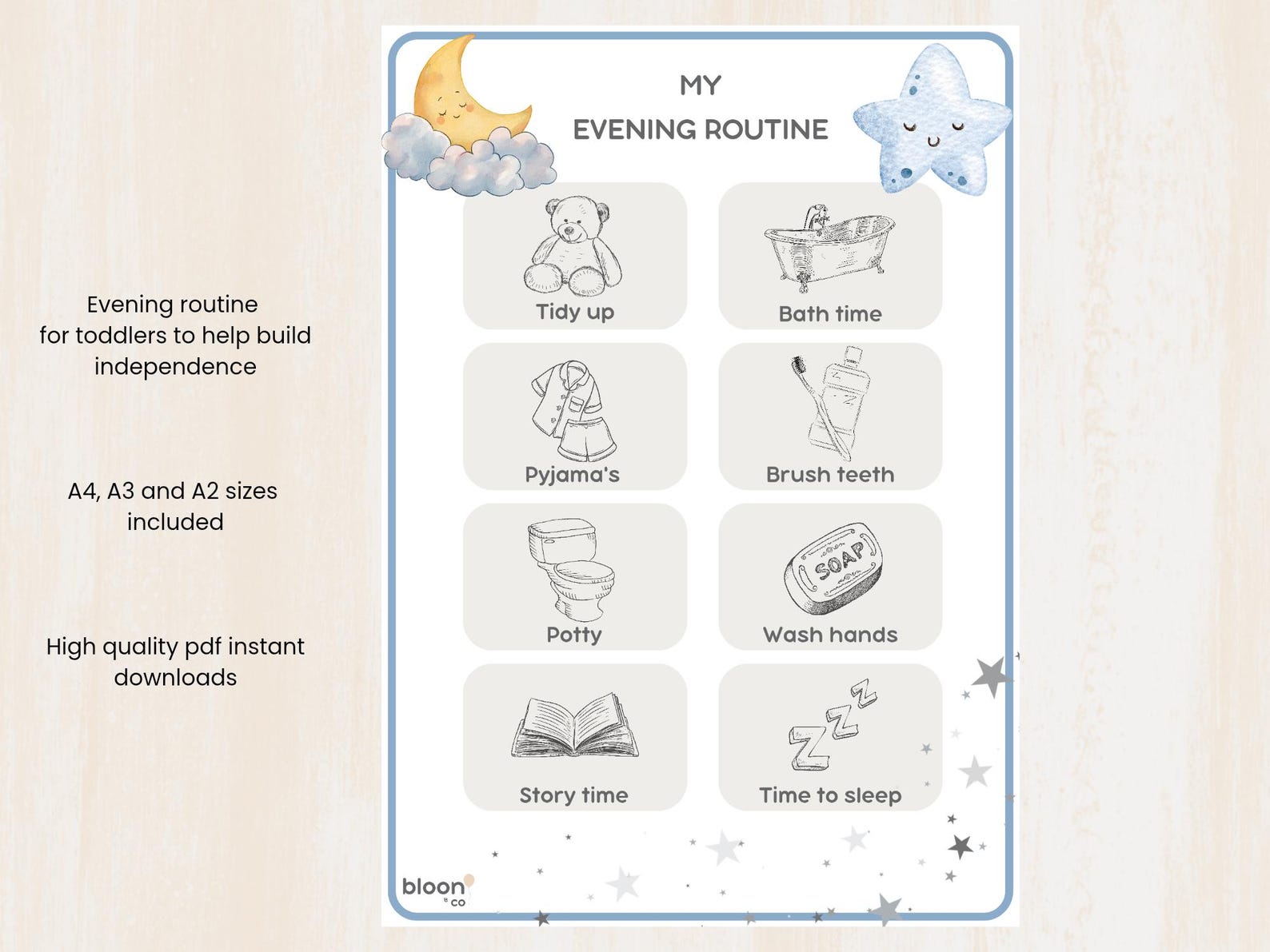 Toddler Bedtime Routine Chart | Printable Digital Download | Calm ...