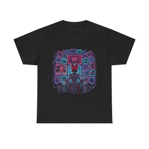 Cyberpunk Hacker Girl Tee | Retro Monitors, Neon Skull, Glitch Art