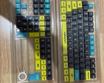 Cyberpunk Keycap Set | Neon Yellow, Black, Cyan Futuristic Theme | Cherry MX Compatible