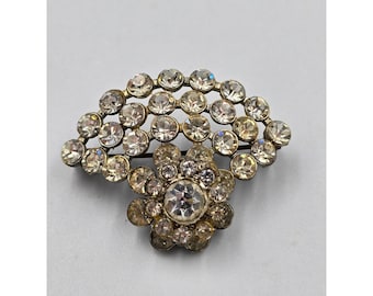 Antique Art Deco Victorian Style Rhinestone Fan Spray Brooch Pin Clear Stones