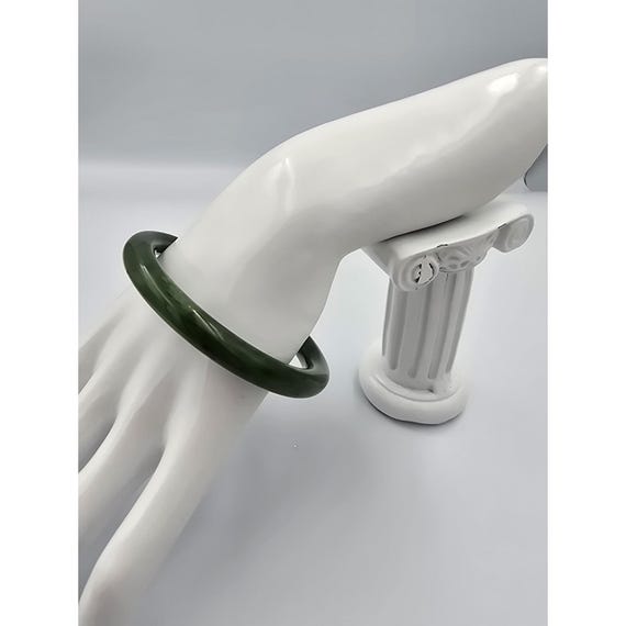 Natural Dark Green Nephrite Jade Bangle Bracelet 7.5"