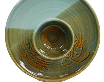 Mississippi Mud Pottery Clay Drip Glaze Large Chip Dip Turtles Green Illinois