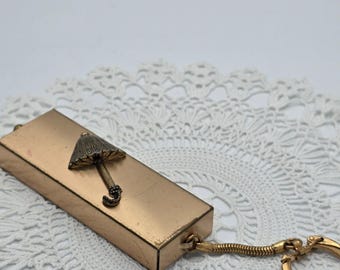 Vintage Compact Key Fob Umbrella Rain Bonnet Cap Holder Gold Tone 1950s USA