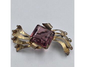 Broche de plata de ley vintage con cristal facetado morado, estilo Art Déco