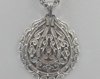 Vintage Trifari Pendant Necklace Silver Tone Modernist Filigree Chain  1955-69