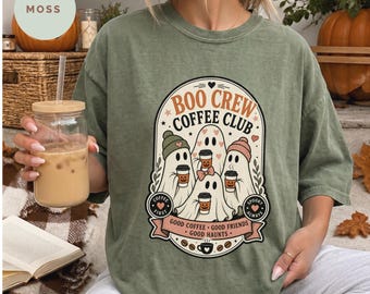 Boo Crew Coffee Club Shirt, Halloween Coffee Lover Tee, Spooky Coffee Shirt, Cute Ghost Shirt, Coffee Lover Gift,Cute Halloween Tee