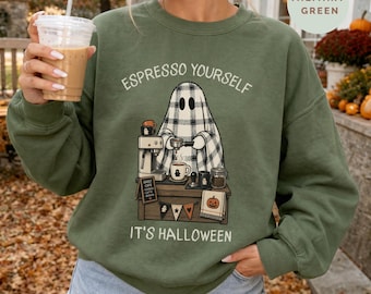 Halloween Coffee Sweatshirt, Spooky Coffee Crewneck, Funny Halloween Shirt, Espresso Lover Gift, Coffee Lover Shirt, Ghost Coffee Shirt