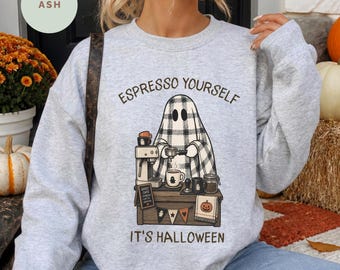 Halloween Coffee Sweatshirt, Spooky Coffee Crewneck, Funny Halloween Shirt, Espresso Lover Gift, Coffee Lover Shirt, Ghost Coffee Shirt