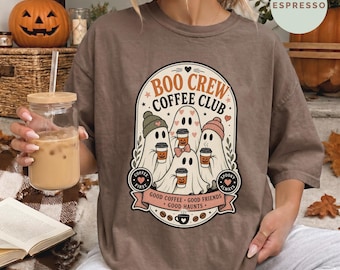 Boo Crew Coffee Club Shirt, Halloween Coffee Lover Tee, Spooky Coffee Shirt, Cute Ghost Shirt, Coffee Lover Gift,Cute Halloween Tee