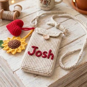 Funda para teléfono de ganchillo con nombre personalizado, bolsa para teléfono hecha a mano, personalizada y ecológica, regalo de Navidad