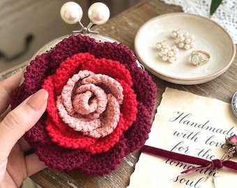 Monedero de rosa 3D tejido a mano, bolso de noche floral, cartera de cordón de polipropileno, regalo de Navidad