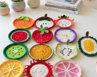 Crochet Tropical Fruit Coaster, Handmade Drink Pad, Unique Kitchen Table Decor, Teacher Mom Gift
