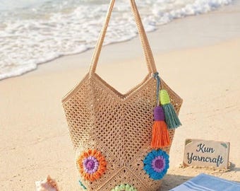 Pesonalized Name Beach Bag Handmade | Summer Bag Crochet | Boho Vacation Mesh Tote | Custom color