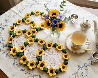 Floral Crochet Sunflower Coaster | Handmade Coaster Home Decor | Kitchen Dinning, Christmas Gift