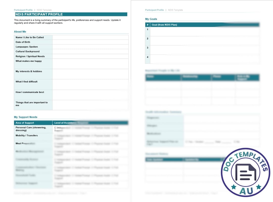 Program Participant Profile Form NDIS Participant Profile Template | About Me Document | Editable Word ...