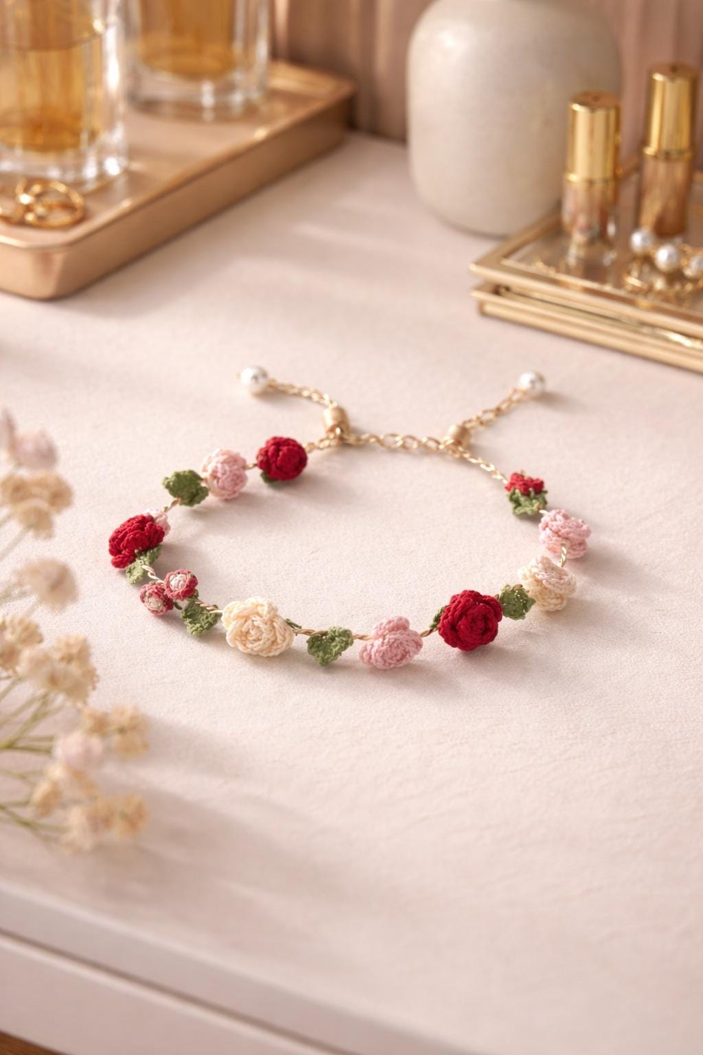 Crochet Rose Garden Bracelet