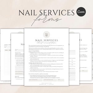 Peut inclure: Ensemble de formulaires imprimables pour les services d'onglerie, comprenant une facture, un formulaire de consentement client et des instructions d'entretien. Les formulaires sont de conception minimaliste avec une palette de couleurs neutres.