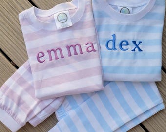 Personalized Kids Pajamas | Custom Name Pajamas | Monogram Kids PJs | Striped Pajama Set | Toddler & Youth Pajamas | 6M–14