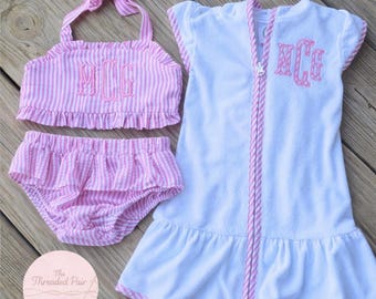 Gepersonaliseerde kinderbadpak en cover-up set | Strandoutfit met monogram